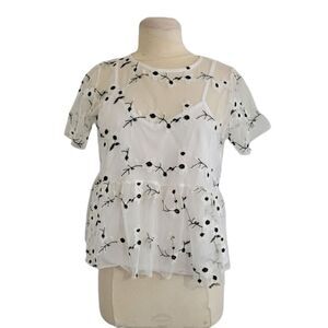 Glance lightweight Floral Lace Blouse Sz M black/white